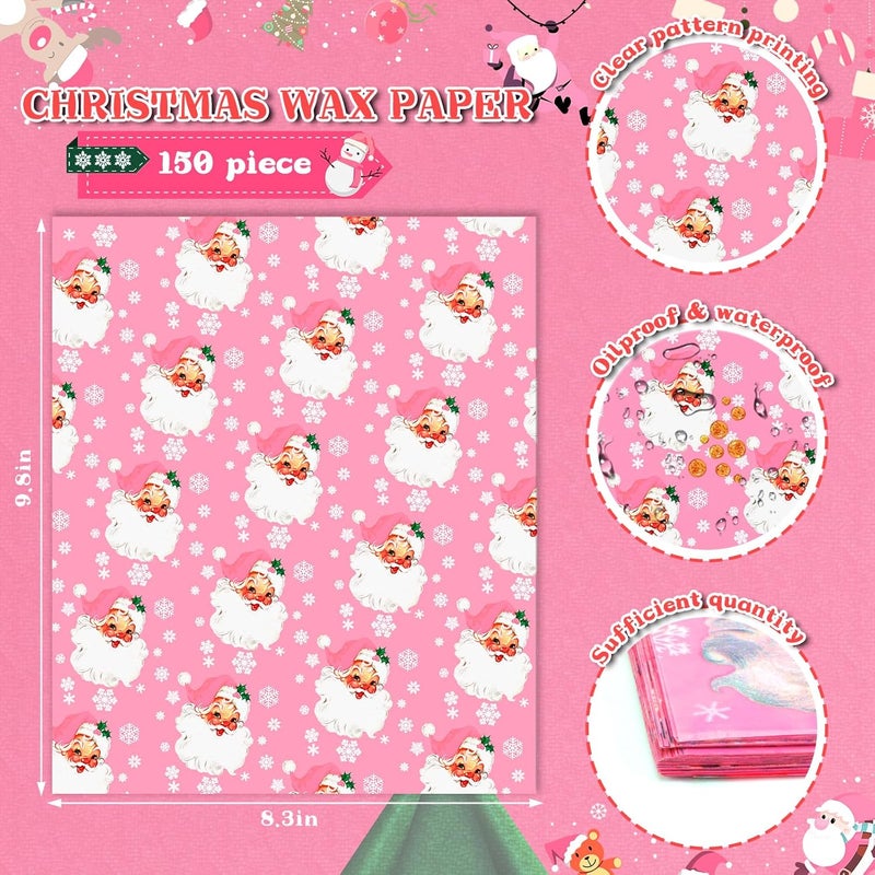 Welpurch 150pcs Pink Santa Deli Paper, 9.8 x 8.3in Greaseproof Food Deli Paper Sheets for Xmas Home Kitchen (Pink) - Image 2
